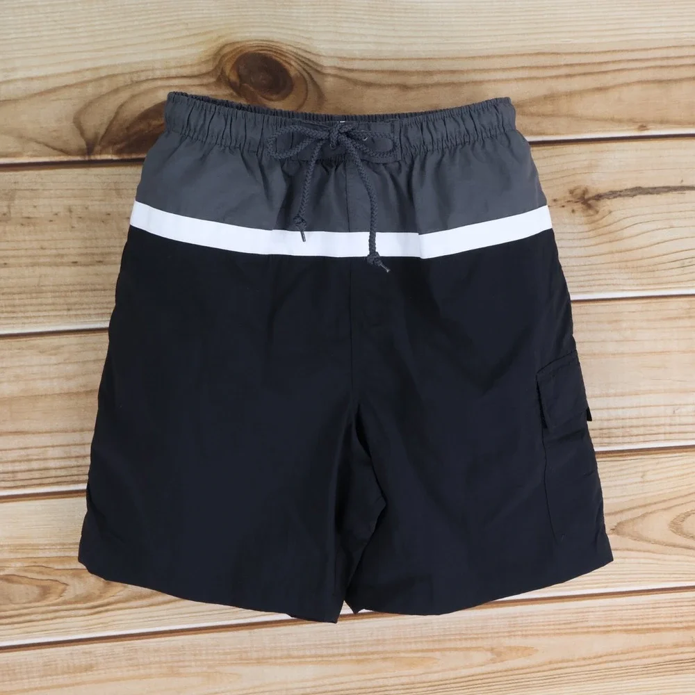 Islander Swim Trunks w/Liner Boys Sz M Black Colorblock Stretch Waist Drawstring